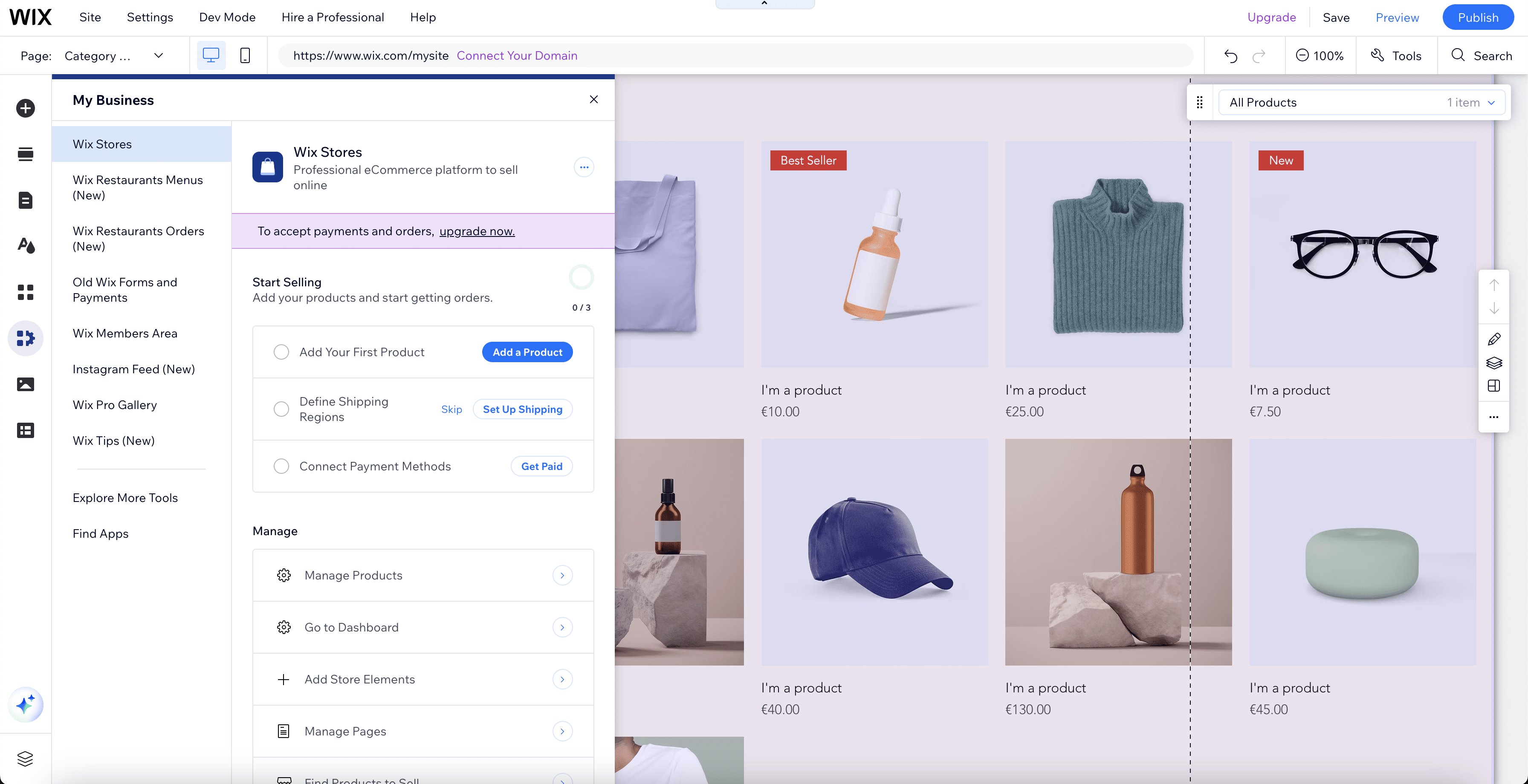 Gestión de tiendas de comercio electrónico Wix.