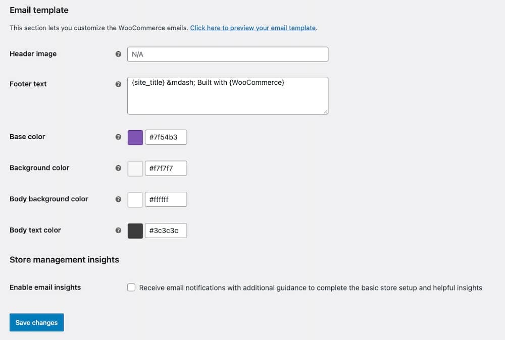 Ein Screenshot der Einstellungen für die E-Mail-Anpassung in WooCommerce.