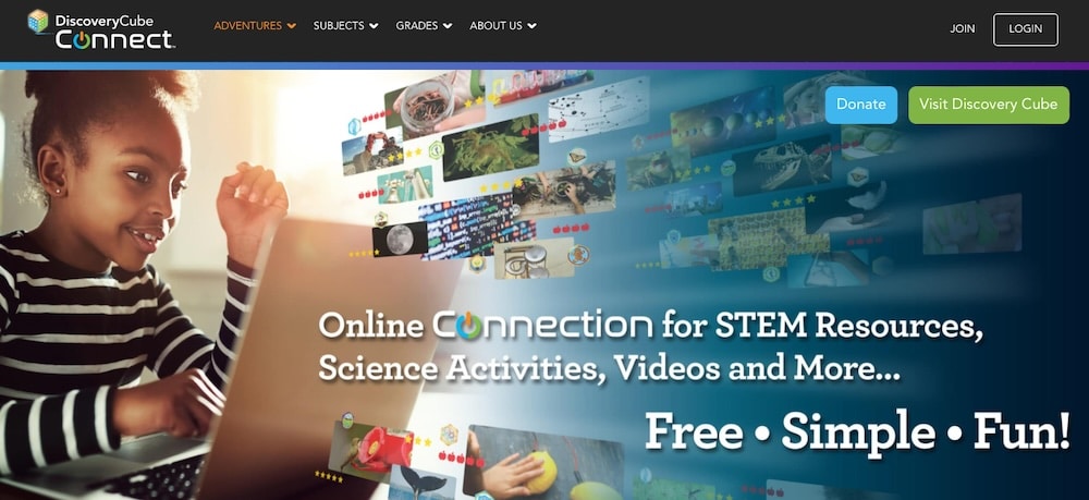 Ein Screenshot der Website von Discovery Cube.