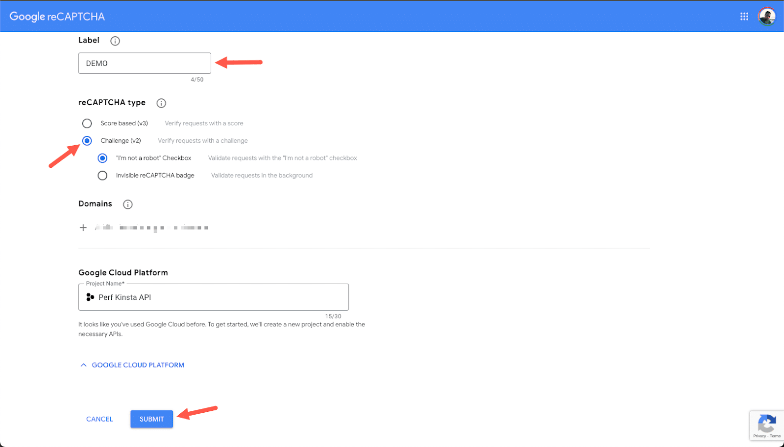 Selecteer reCAPTCHA v2 met het selectievakje 
