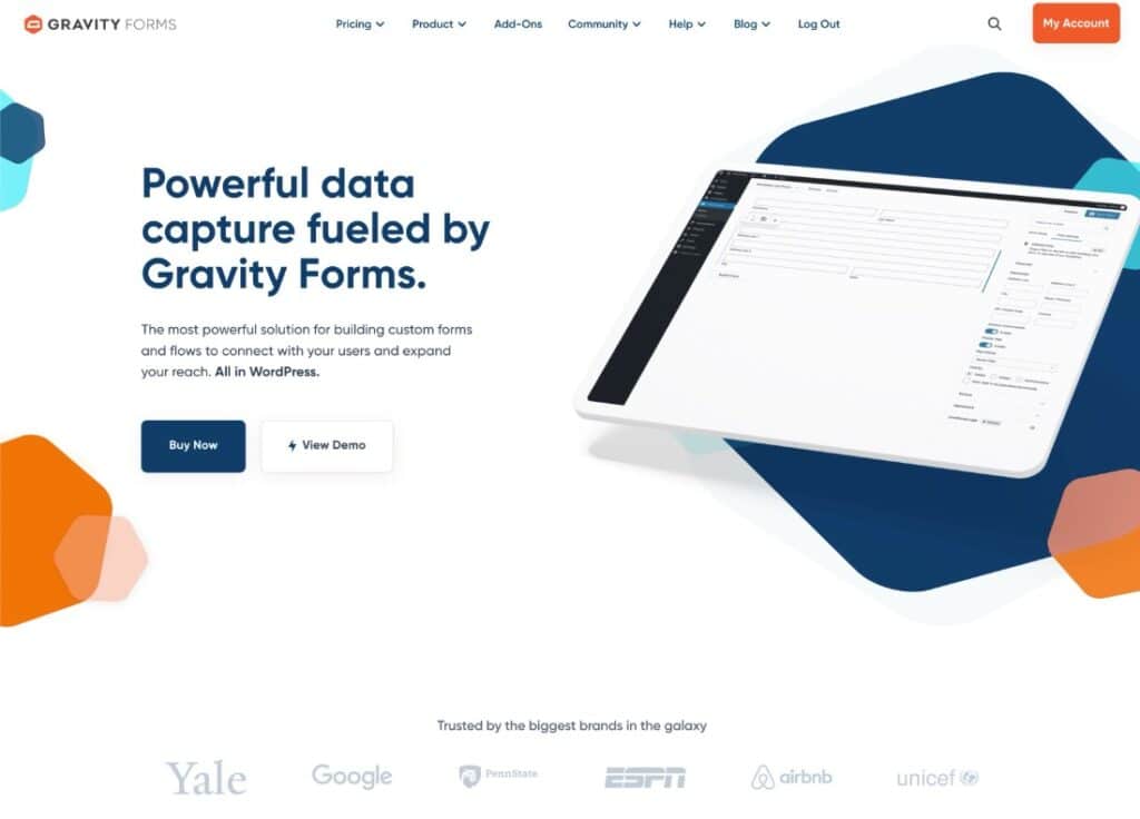 La homepage del plugin Gravity Forms