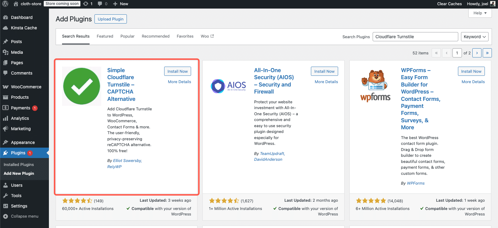 De Simple Cloudflare Turnstile plugin installeren in WordPress.