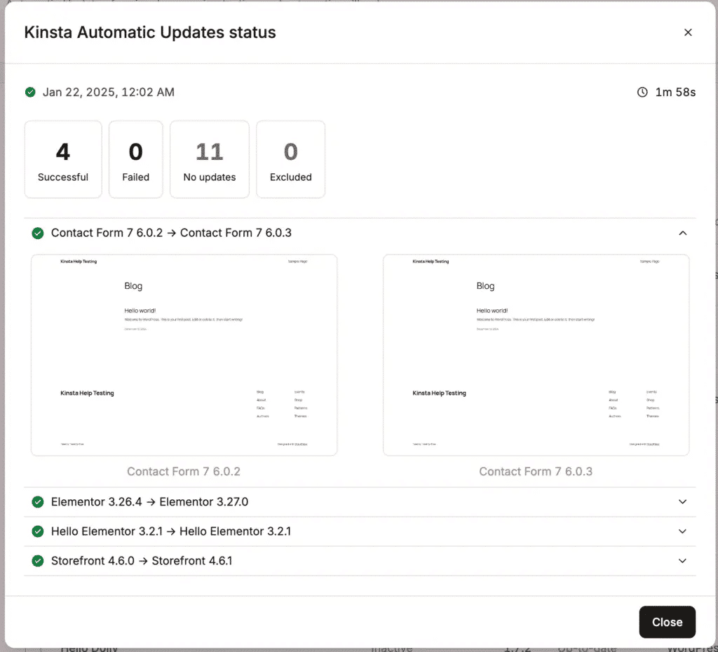 Aggiornamenti automatici di Kinsta