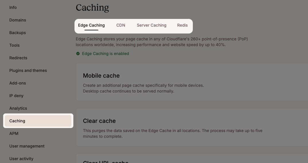 Caching in MyKinsta