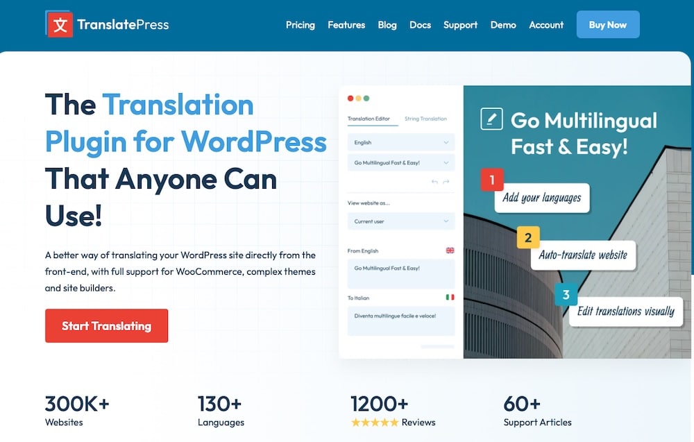 TranslatePress inclut un support d'IA pour la traduction.