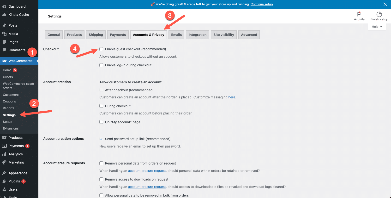 Afrekenen als gast uitschakelen in WooCommerce om spambestellingen te voorkomen.