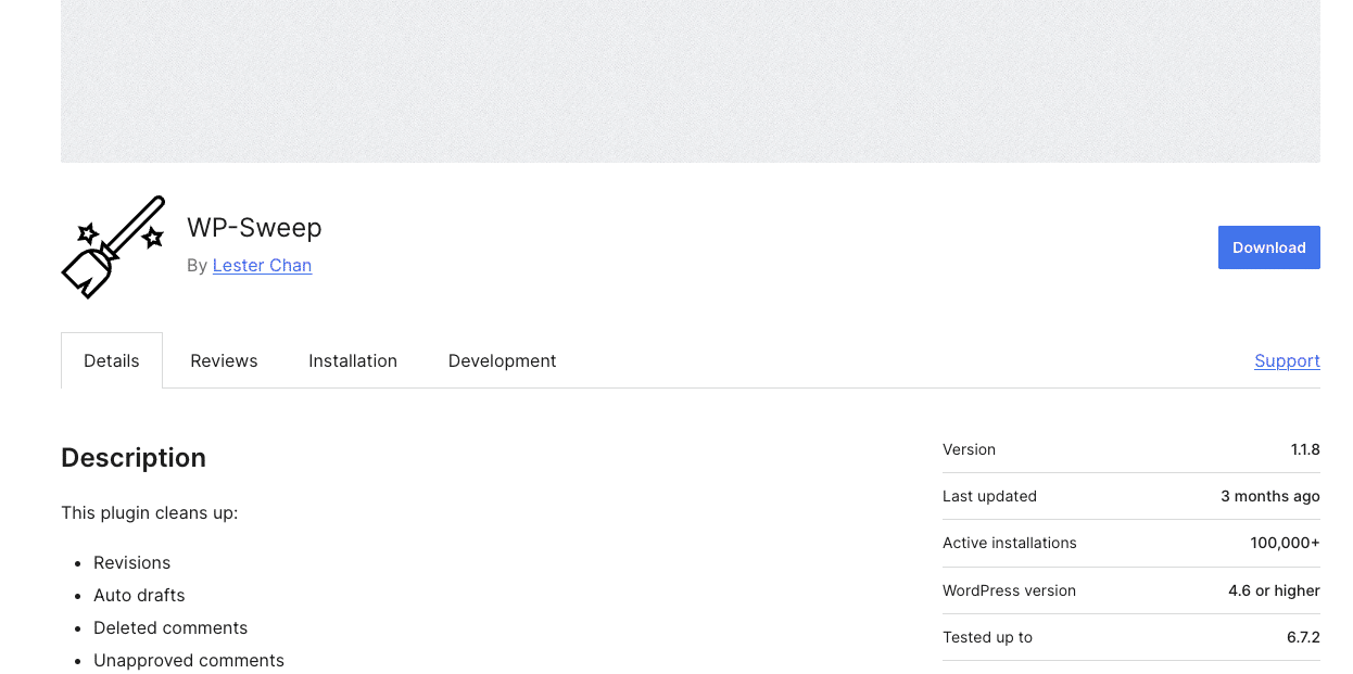 De WordPress.org-headerafbeelding voor de WP-Sweep-plugin.