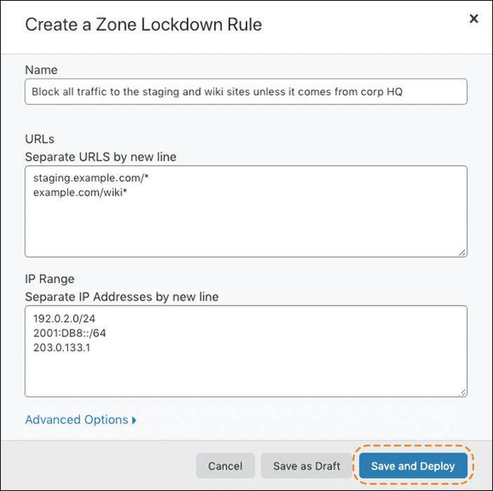 Cloudflare zone lockdown rule