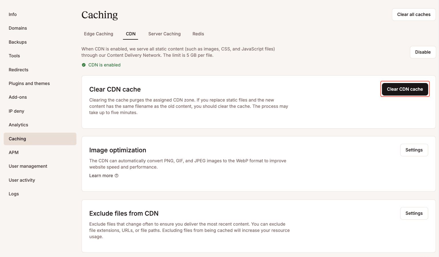 Push the 'Clear CDN Cache' button 
