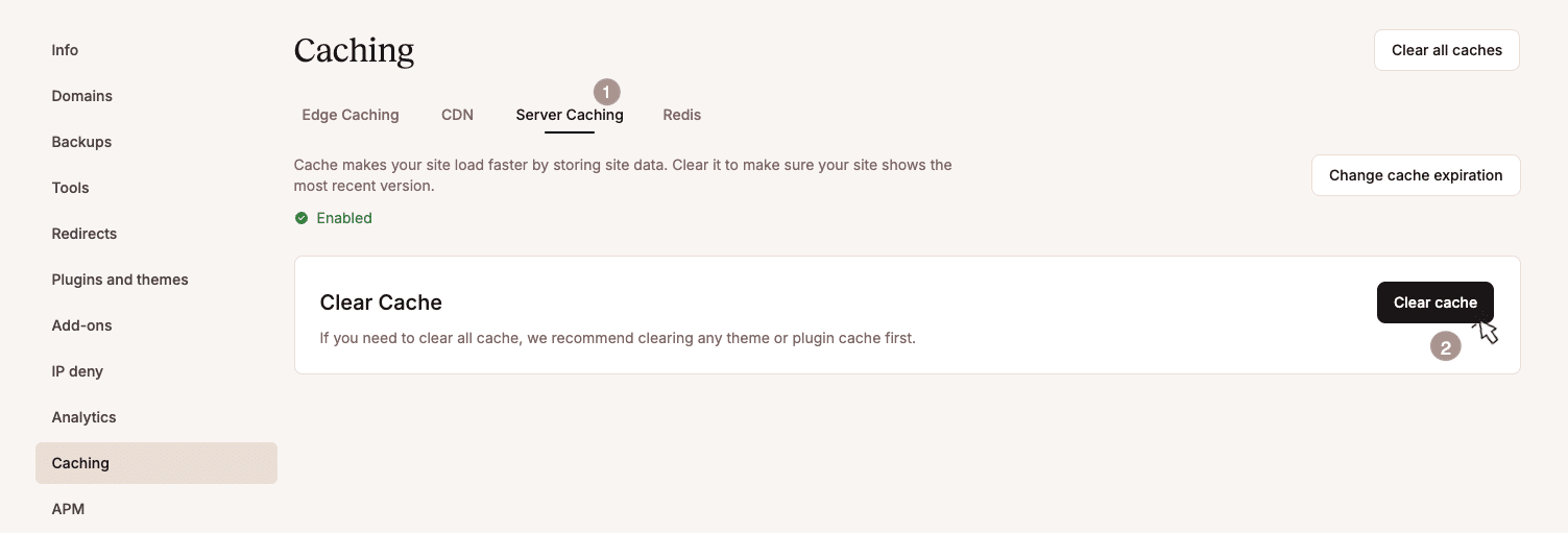 Die Meldung „Fertig“ erscheint nach dem Leeren des WordPress-Caches