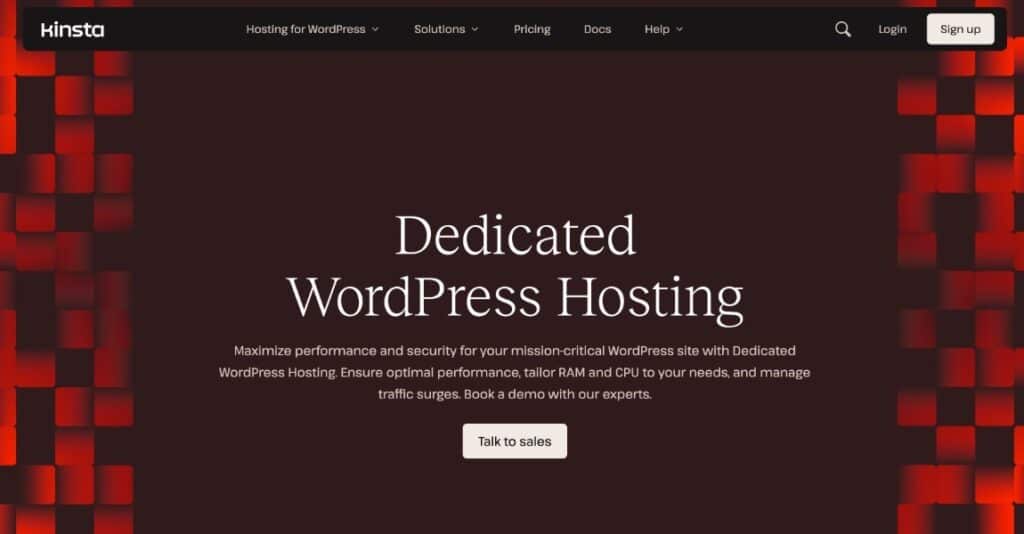 La pagina di destinazione dell'hosting WordPress dedicato di Kinsta.