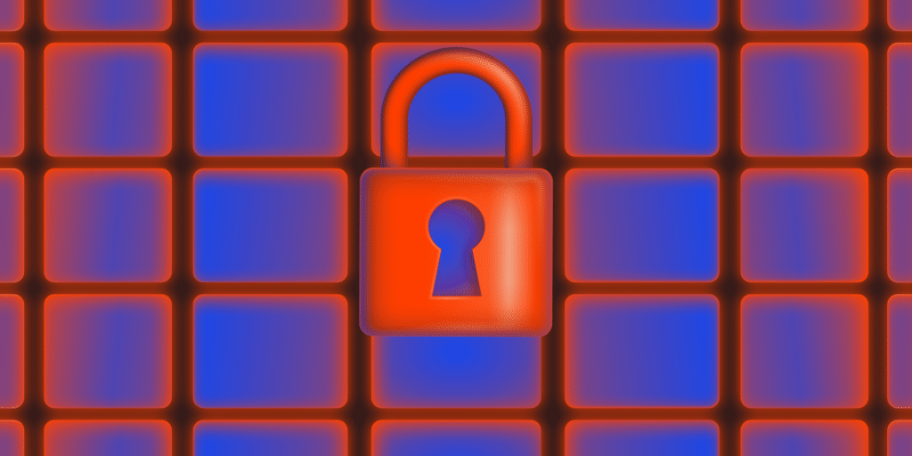 An illustration showing a lock in front of a grid background, representing the concept of security for WordPress multisite environments.