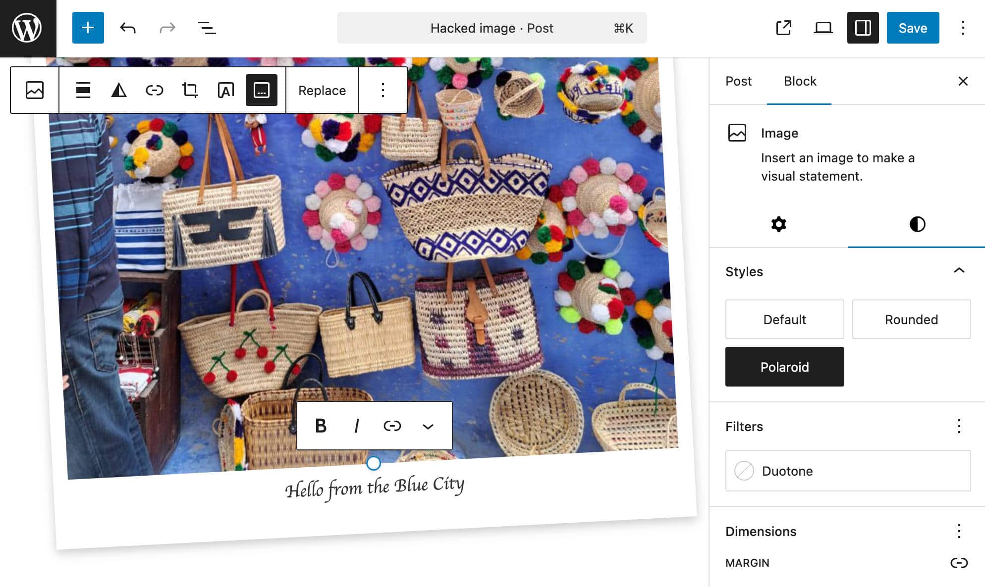 Uma nova variação de estilo para o bloco Image.