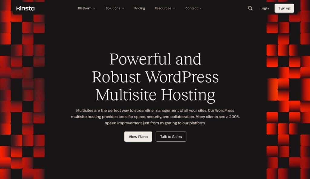 Die Landingpage für das Kinsta-Multisite-Hosting für WordPress.