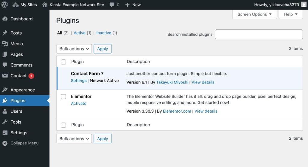 Das WordPress-Plugin-Dashboard in Multisite.