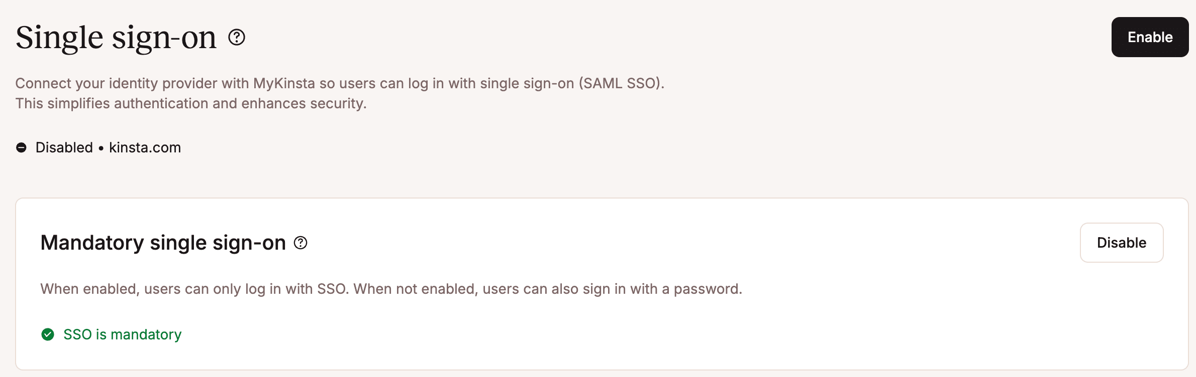 SSO obligatoire dans MyKinsta.