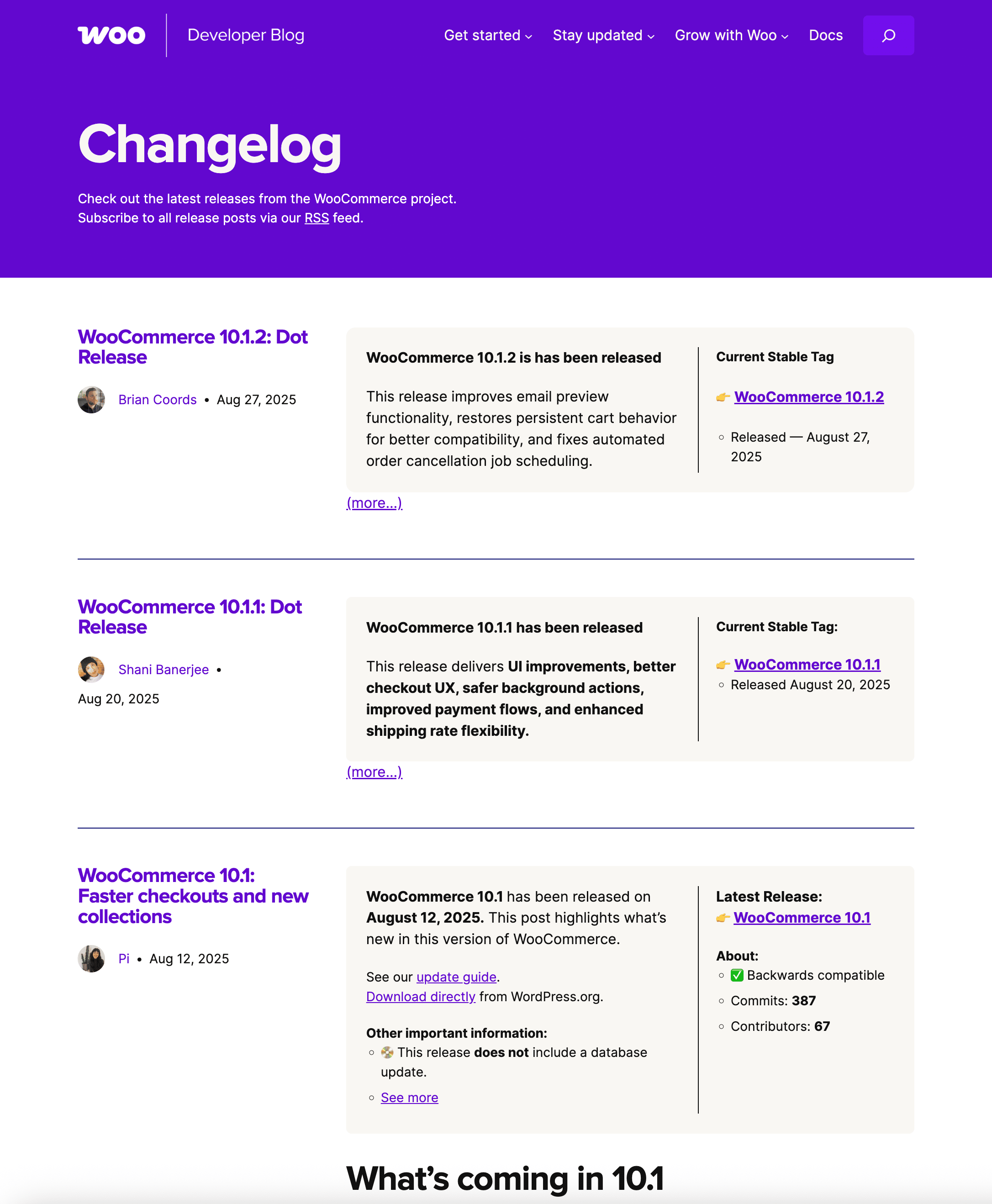 WooCommerce Changelog pagina