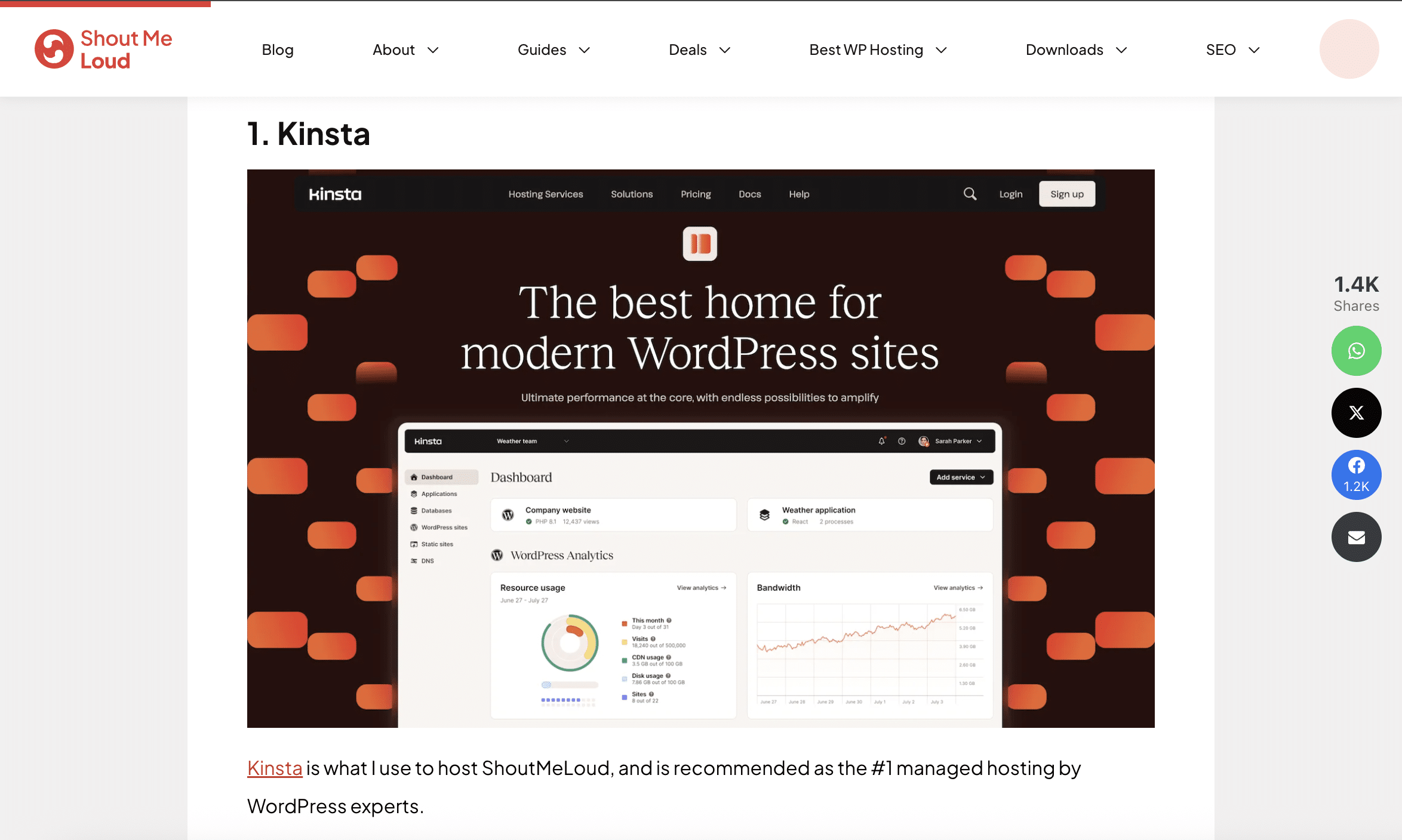 A ShoutMeLoud recomenda a Kinsta como a hospedagem gerenciada nº 1 para WordPress