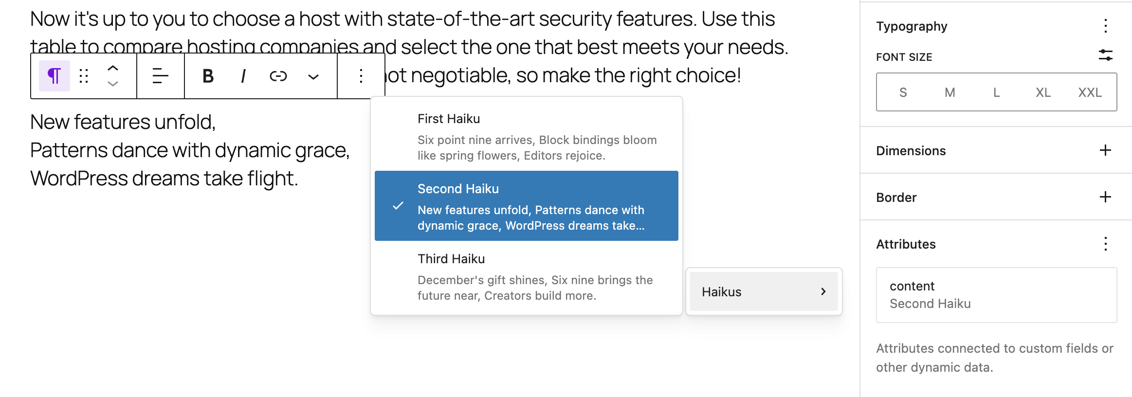 WordPress 6.9のBlock Bindings UI