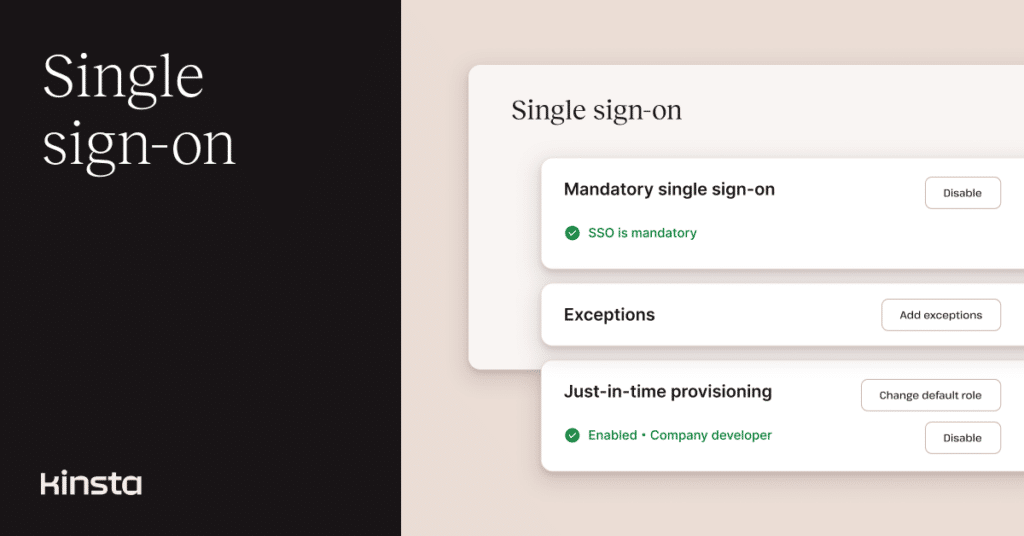 An illustration representing the user interface for SAML Single-Sign-On in MyKinsta.