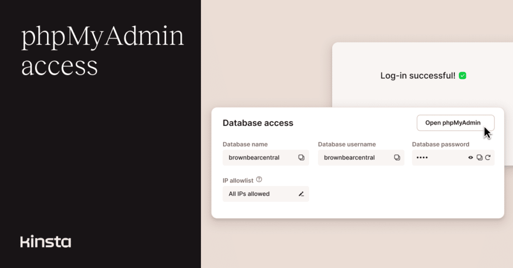 An illustration representing phpMyAdmin access for WordPress users in the MyKinsta dashboard.