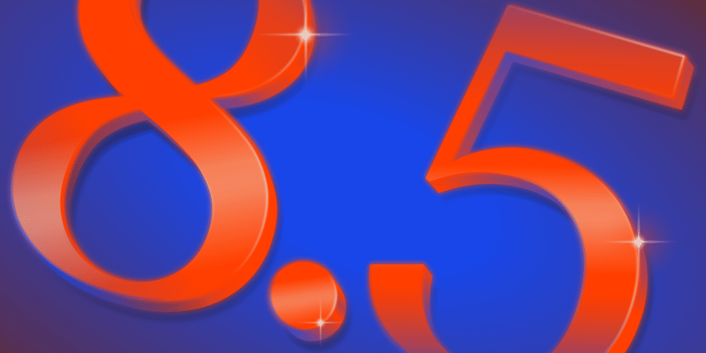 An illustration representing the new release of PHP and showing the version number 8.5.