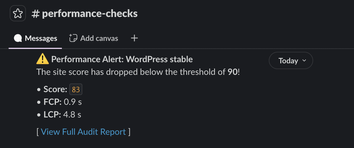 Eine automatisierte Leistungswarnung in Slack