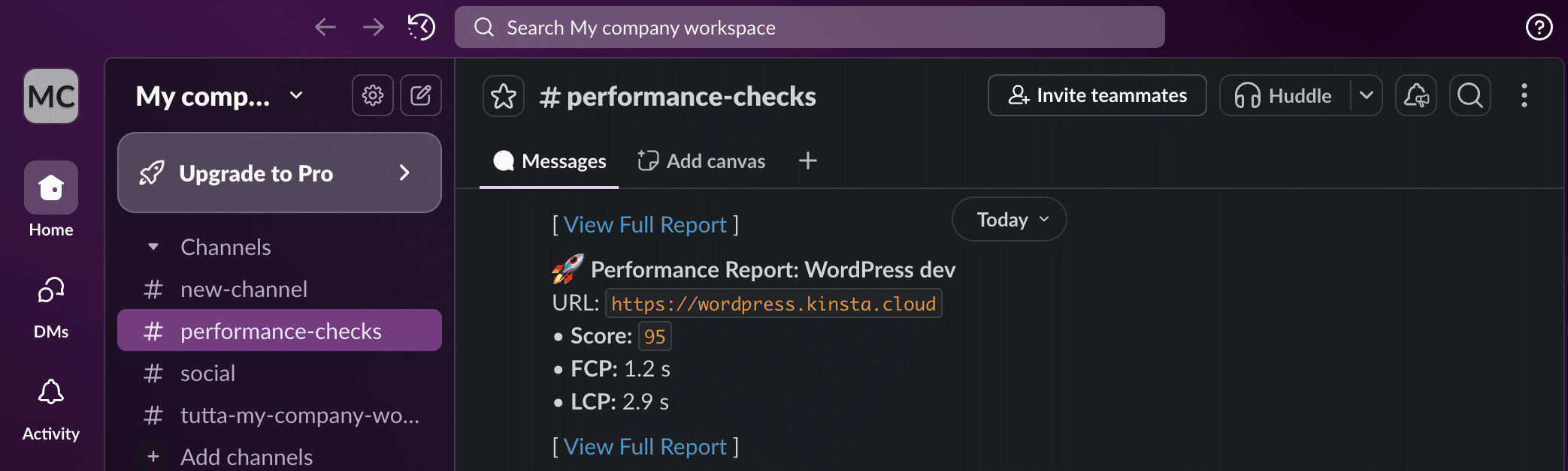 Automatisierter Leistungsbericht auf Slack