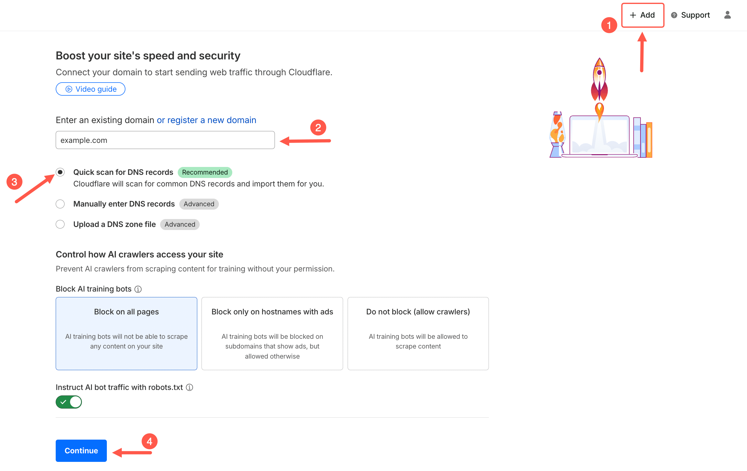 Voeg een sitedomein toe aan Cloudflare.