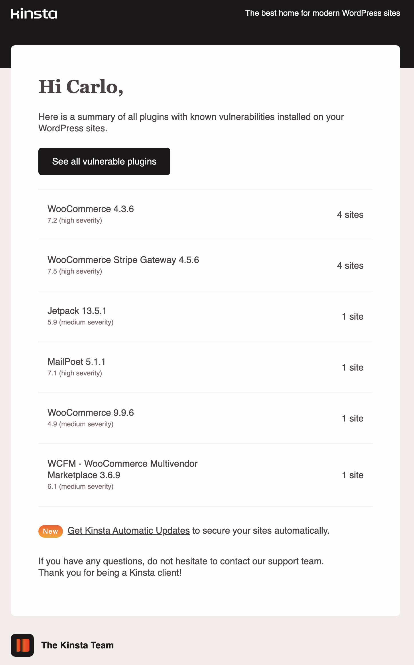 E-Mail mit dem monatlichen Sicherheitslücken-Überblick