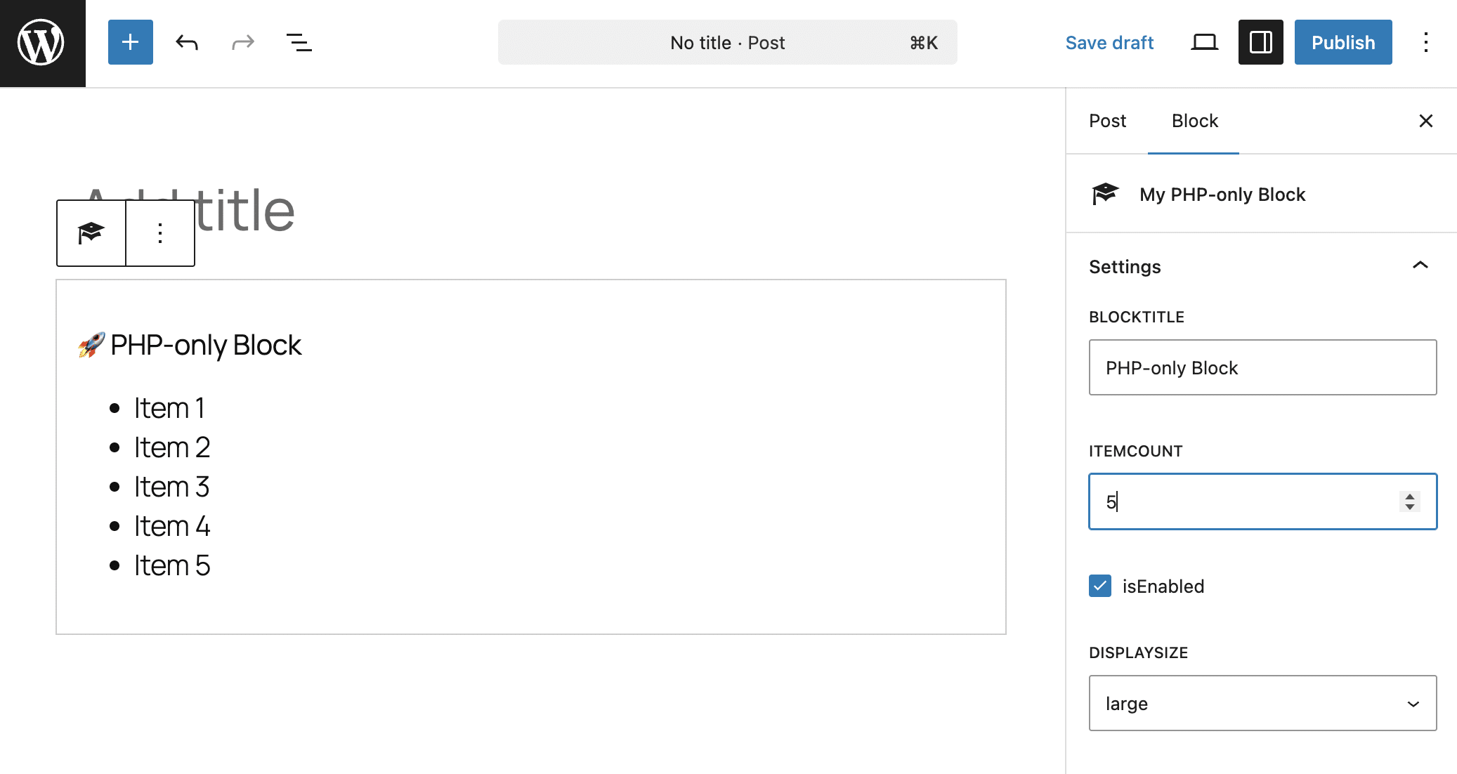 A PHP-only block with block settings