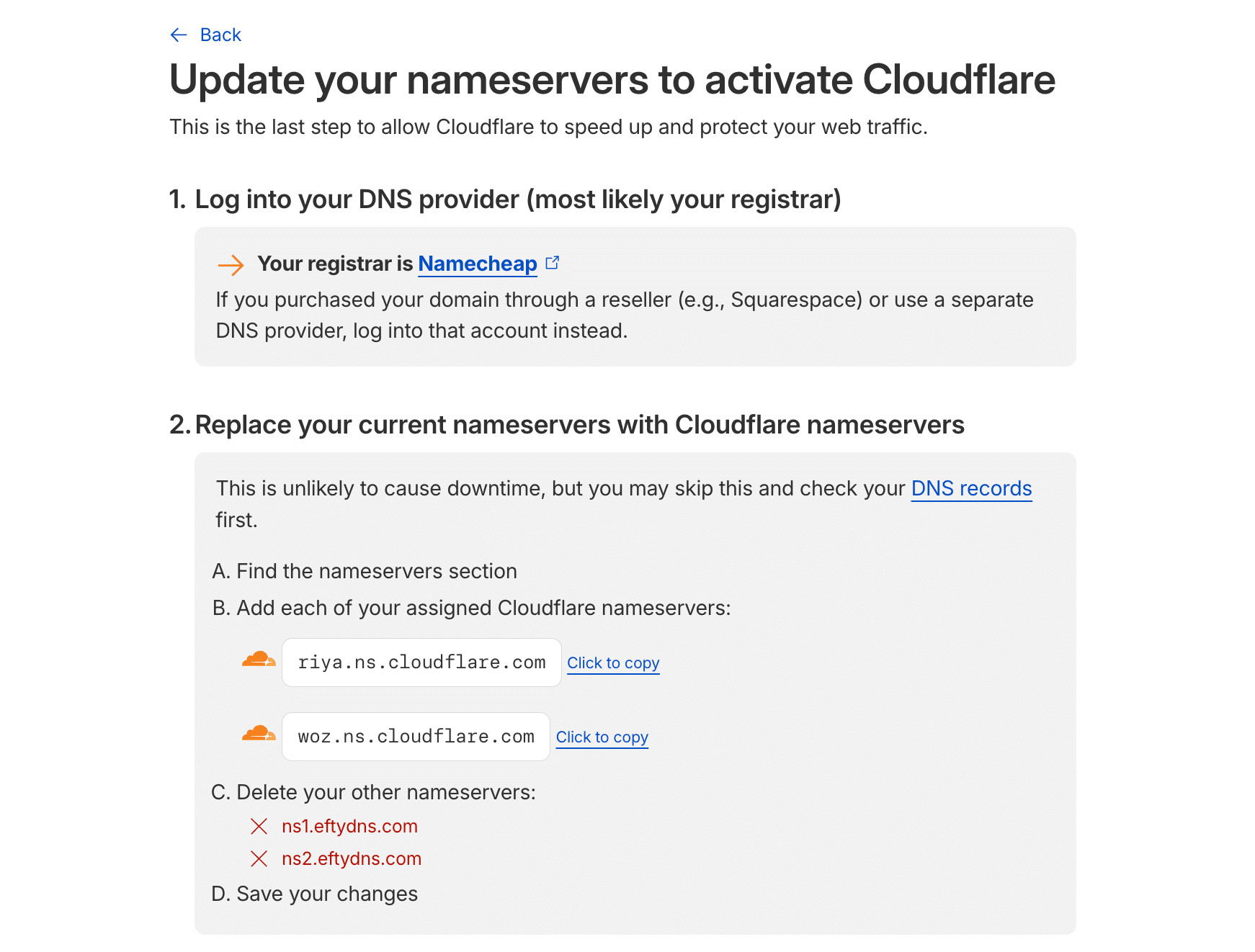 Nameservers bijwerken.
