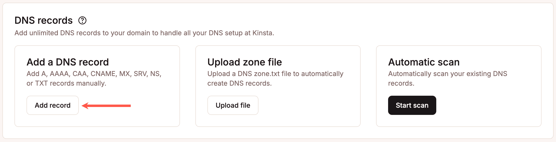 Aggiungere un record DNS all'interno di MyKinsta
