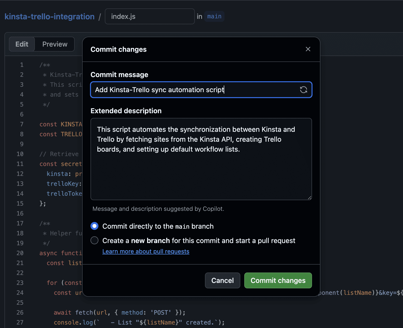 Wijzigingen committen in GitHub.