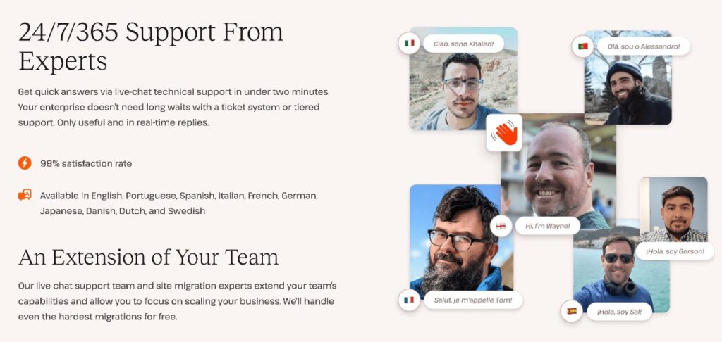 Le support 24/7 de Kinsta.