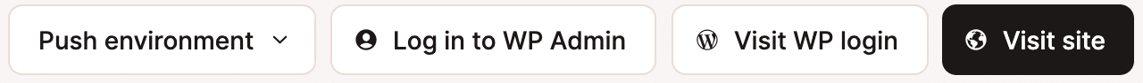Een screenshot van de bovenkant van de pagina Site Information in MyKinsta, met de knoppen om toegang te krijgen tot het WordPress Admin dashboard.