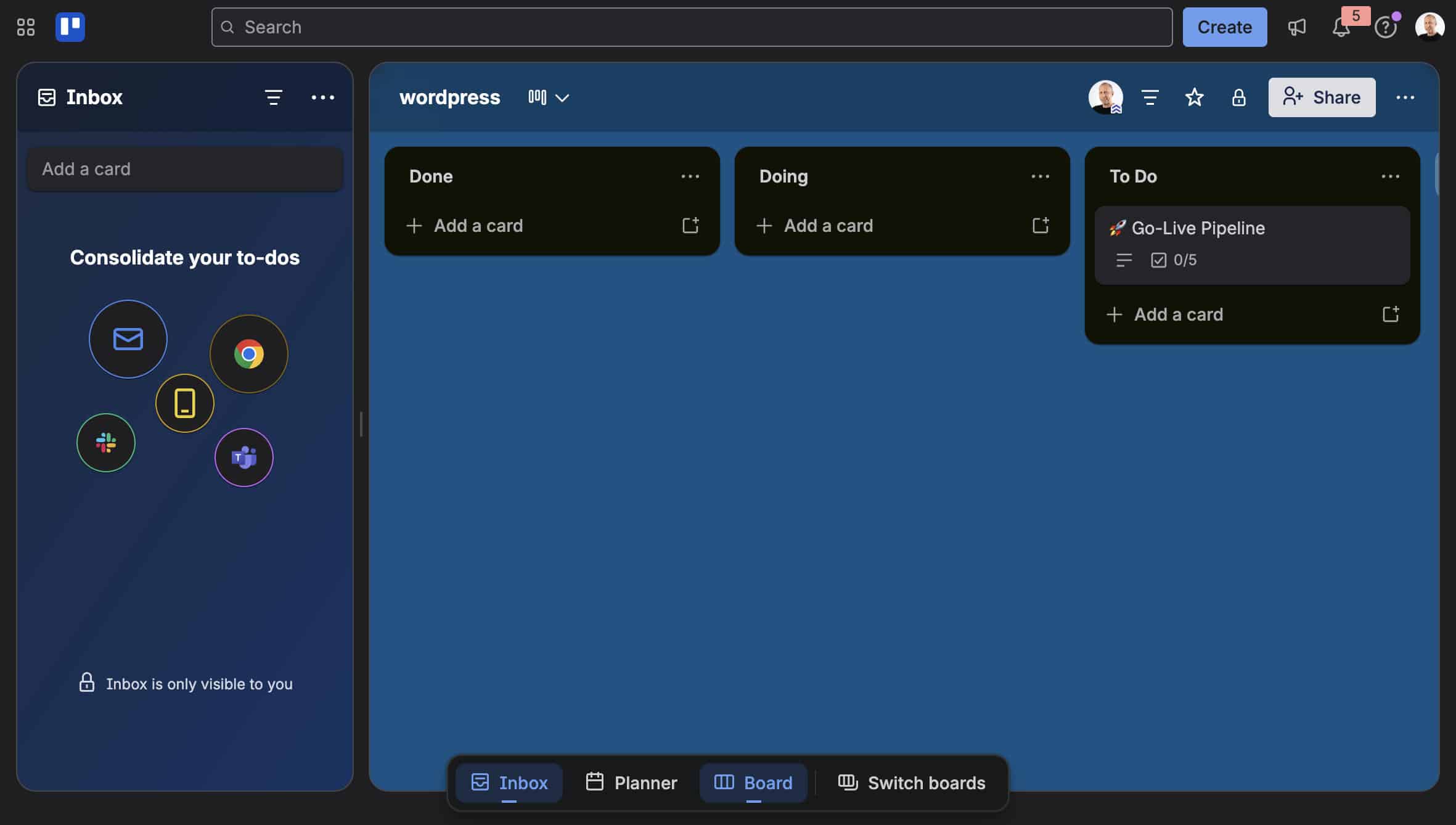 Er is automatisch een Trello-bord gemaakt.