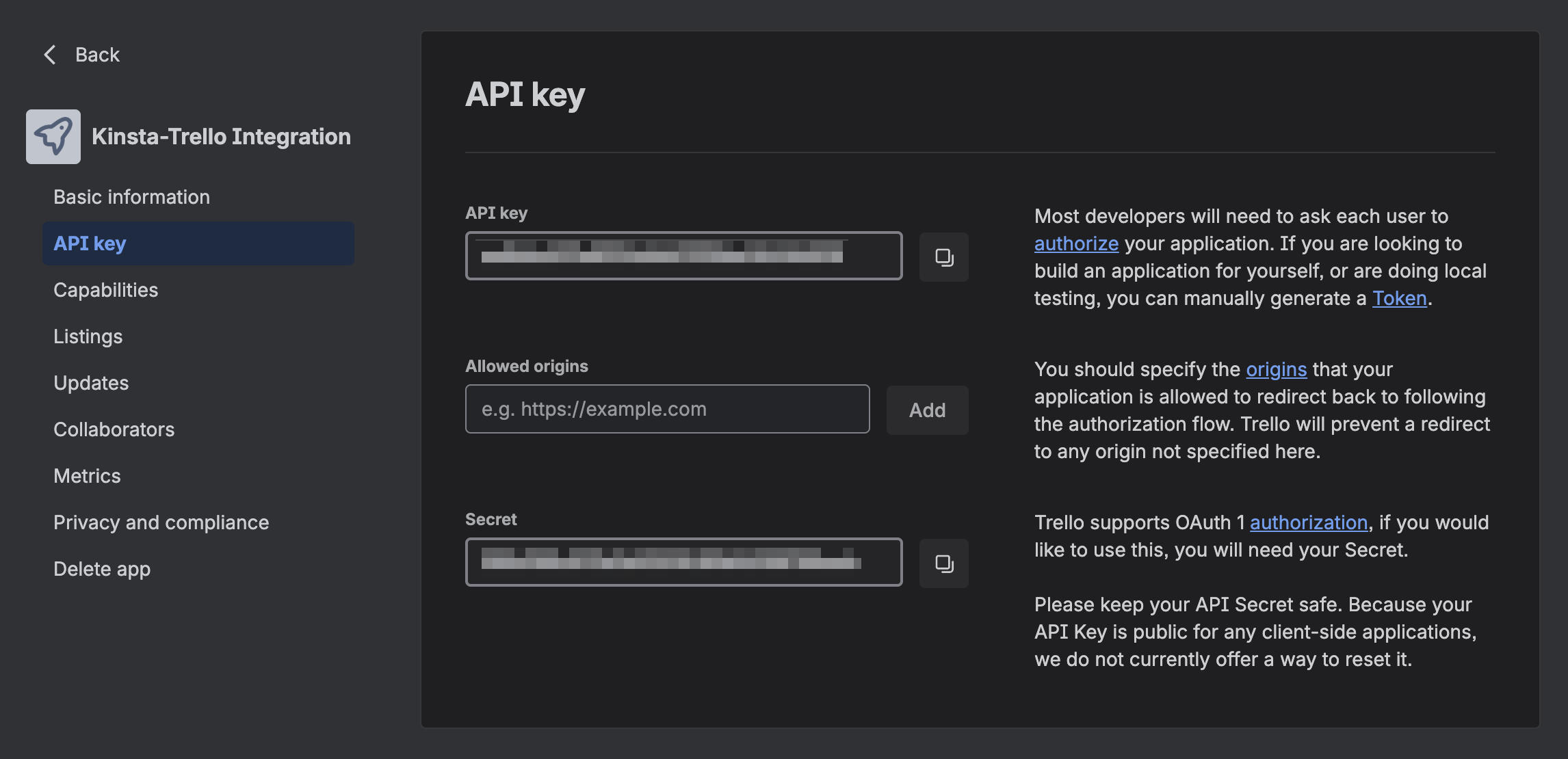 Kopieer en plak je Trello API-sleutel op een veilige plek