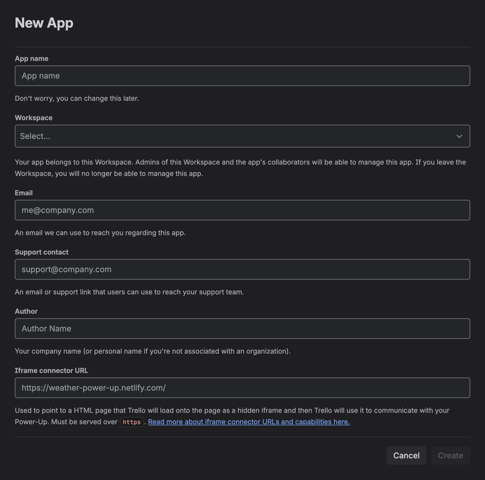 Nieuw Trello app formulier