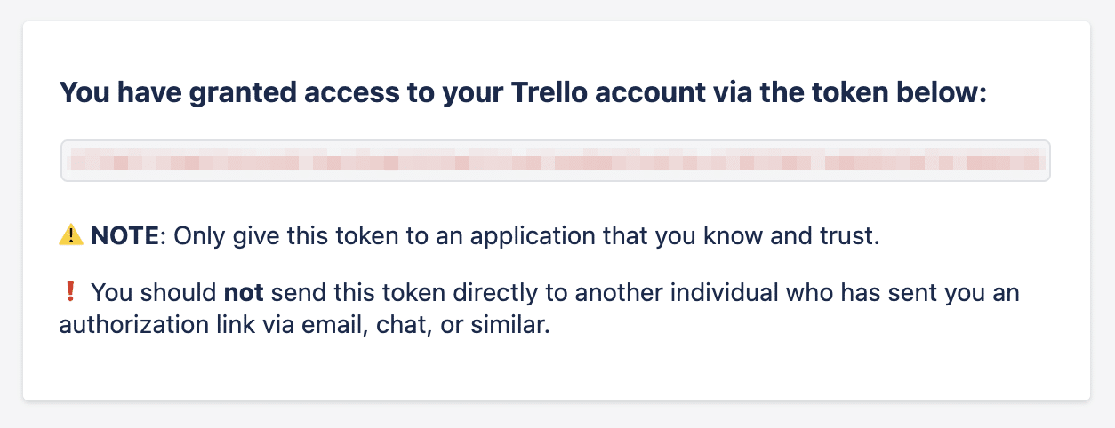 Kopieer en plak het Trello token.