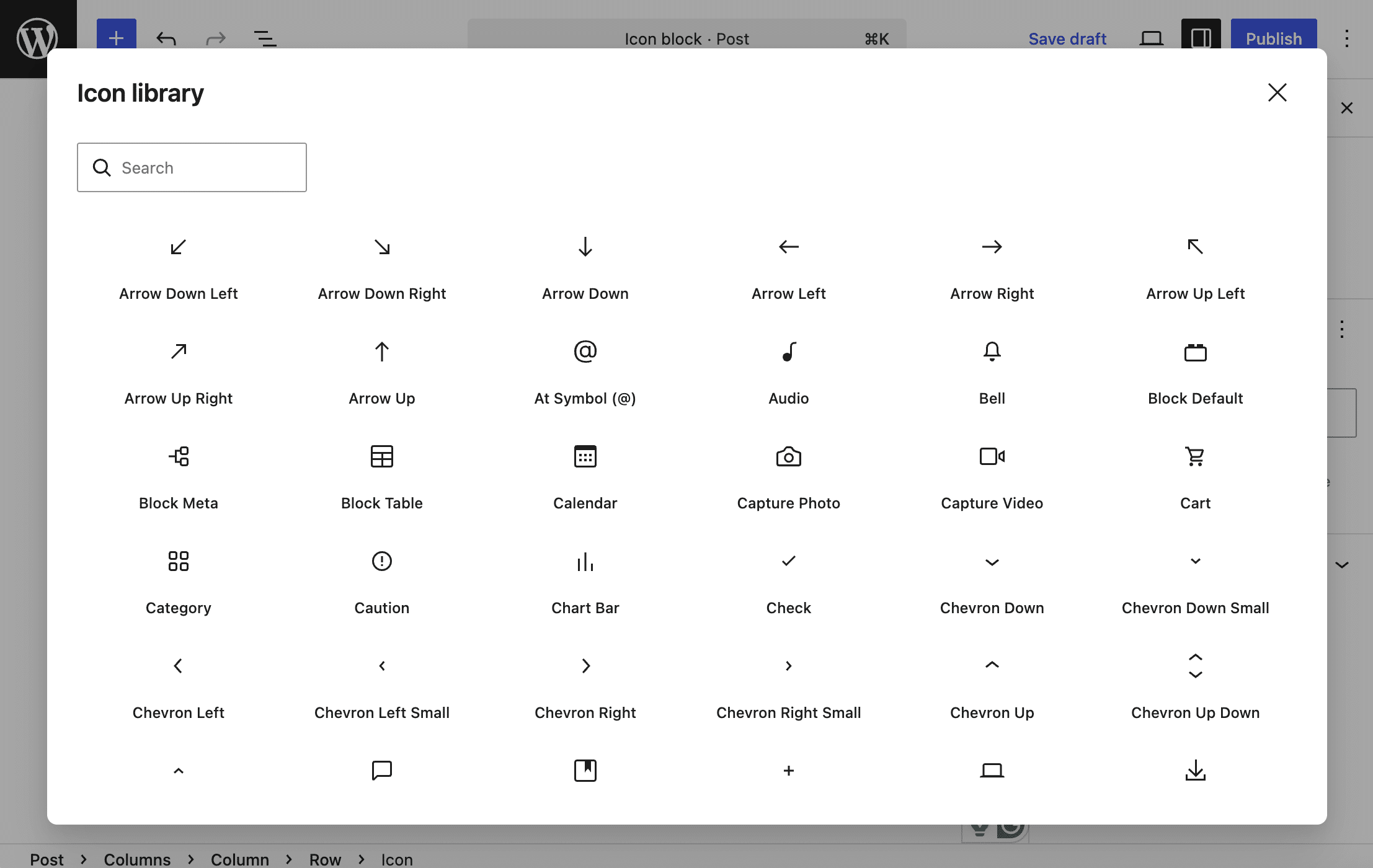 La libreria di icone in WordPress 7.0