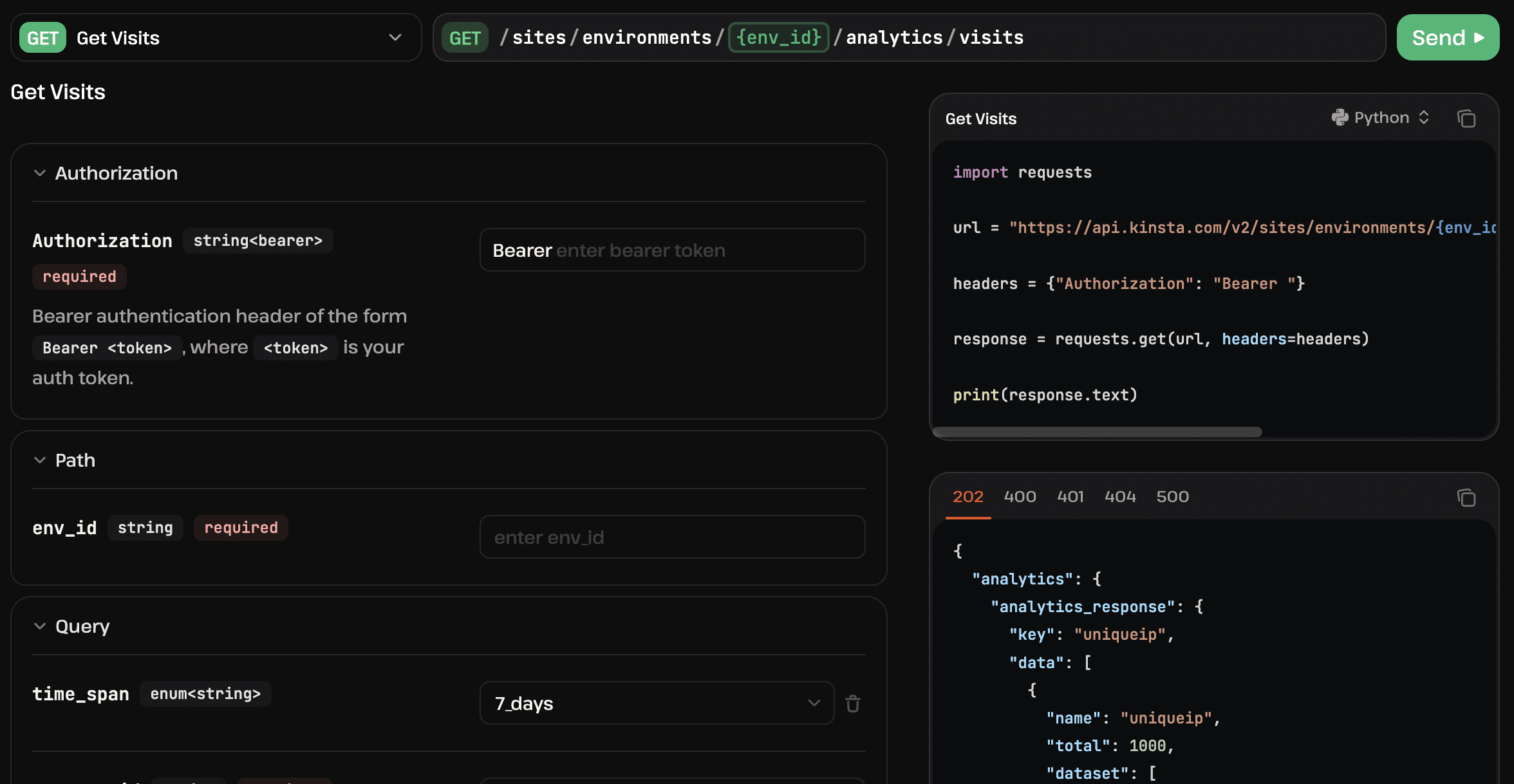 API PlaygroundでKinsta APIをテスト