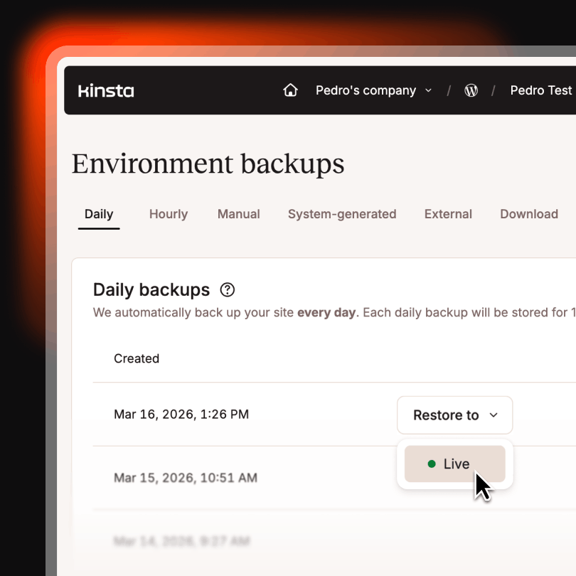 Backups inside MyKinsta