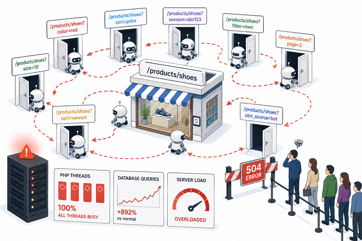 Bots erkennen ähnliche URLs in E-Commerce-Shops als einzigartig an.