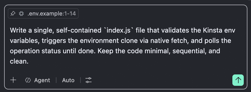 Pidiendo a Copilot que creara un archivo index.js