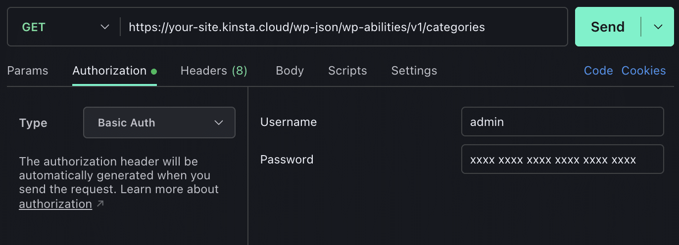 GET-verzoek voor ability-categorieën in Postman.