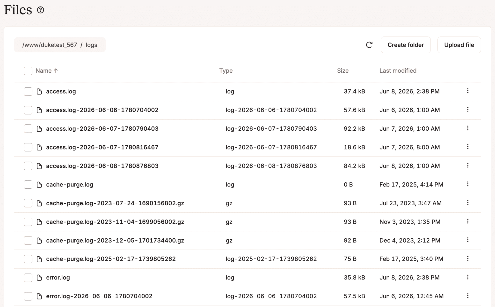 Zugriffsprotokolle im MyKinsta-Dateimanager