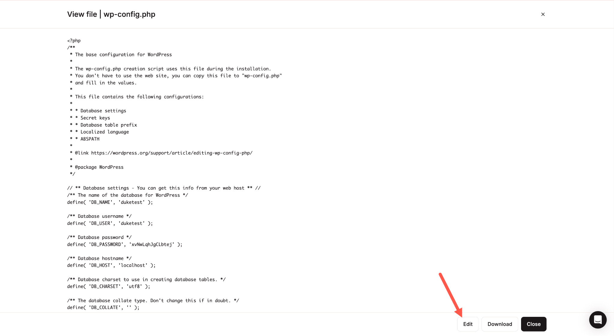 Bearbeite die Datei „wp-config.php“ mit dem MyKinsta-Dateimanager