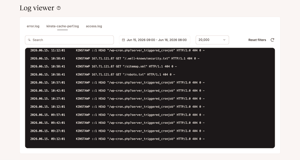 El visor de registros con el selector de archivos abierto, mostrando un archivo de registro, un cuadro de búsqueda y filtros.