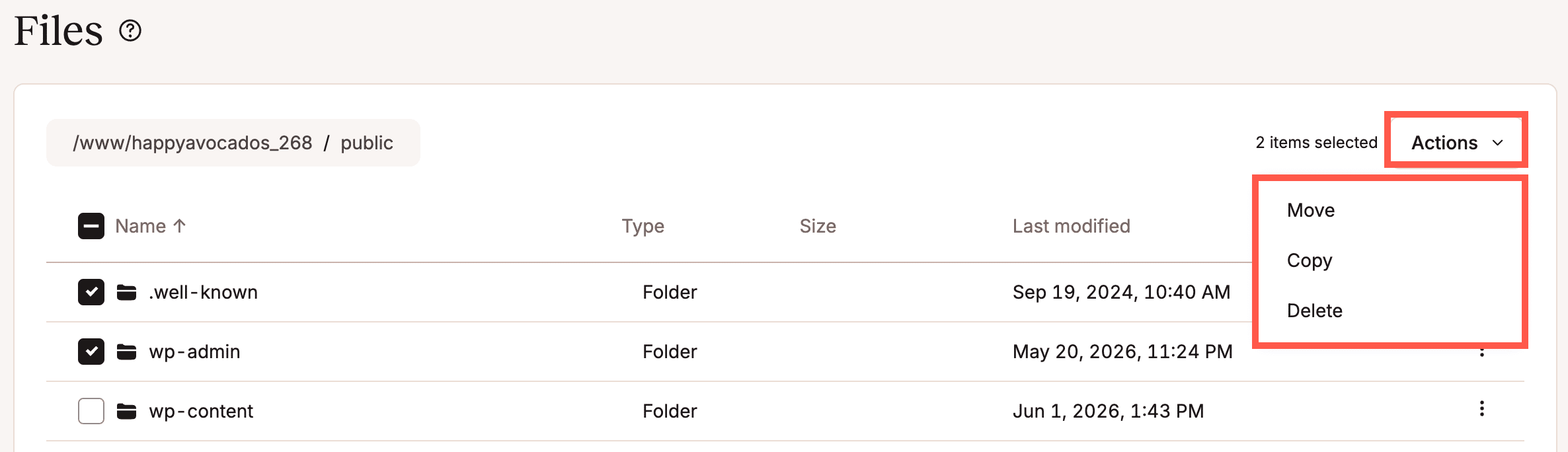 Uno screenshot che mostra le opzioni disponibili nel menu a tre puntini quando si eseguono azioni in blocco.